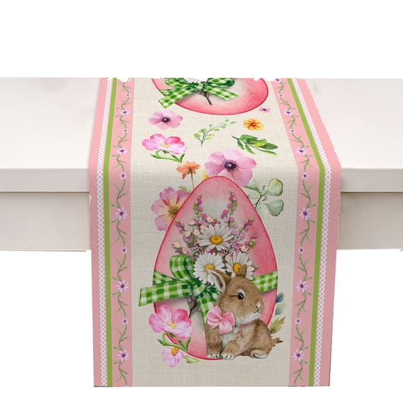 Binwennn Dinner Napkins Easter Egg Bunny Table Runner Kitchen Table Decoration Table Cloth Pad Coffee Table Cloth Holiday Banquet Living Room Table Cloth (4)
