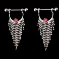 thumbnail image 4 of Yinanstore 2pcs Stainless Steel Tassel Beaded with Single Rhinestone Nipple Barbell	 16g - Pink Crystal, 4 of 8