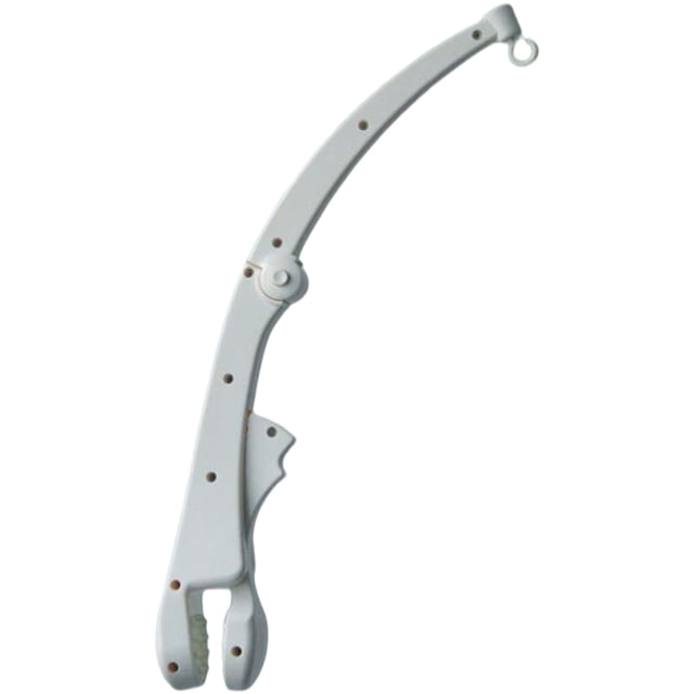 20 Inch Baby Crib Mobile Bed Holder Toy Arm Bracket Adjustable Angle, featuring a white curved design with hanging holes for attaching nursery mobiles, plush toys, or bells. The arm bracket includes a clamp-style base for easy installation, adjustable angles, and compact storage when disassembled.