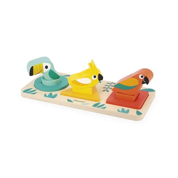Janod Tropik Mes Premières Formes - Jouet de Développement des Compétences Motrices - Éveil - Jouet en Bois de Tri et d'Assemblage pour Bébés et Tout-Petits - Dès 12 mois et +