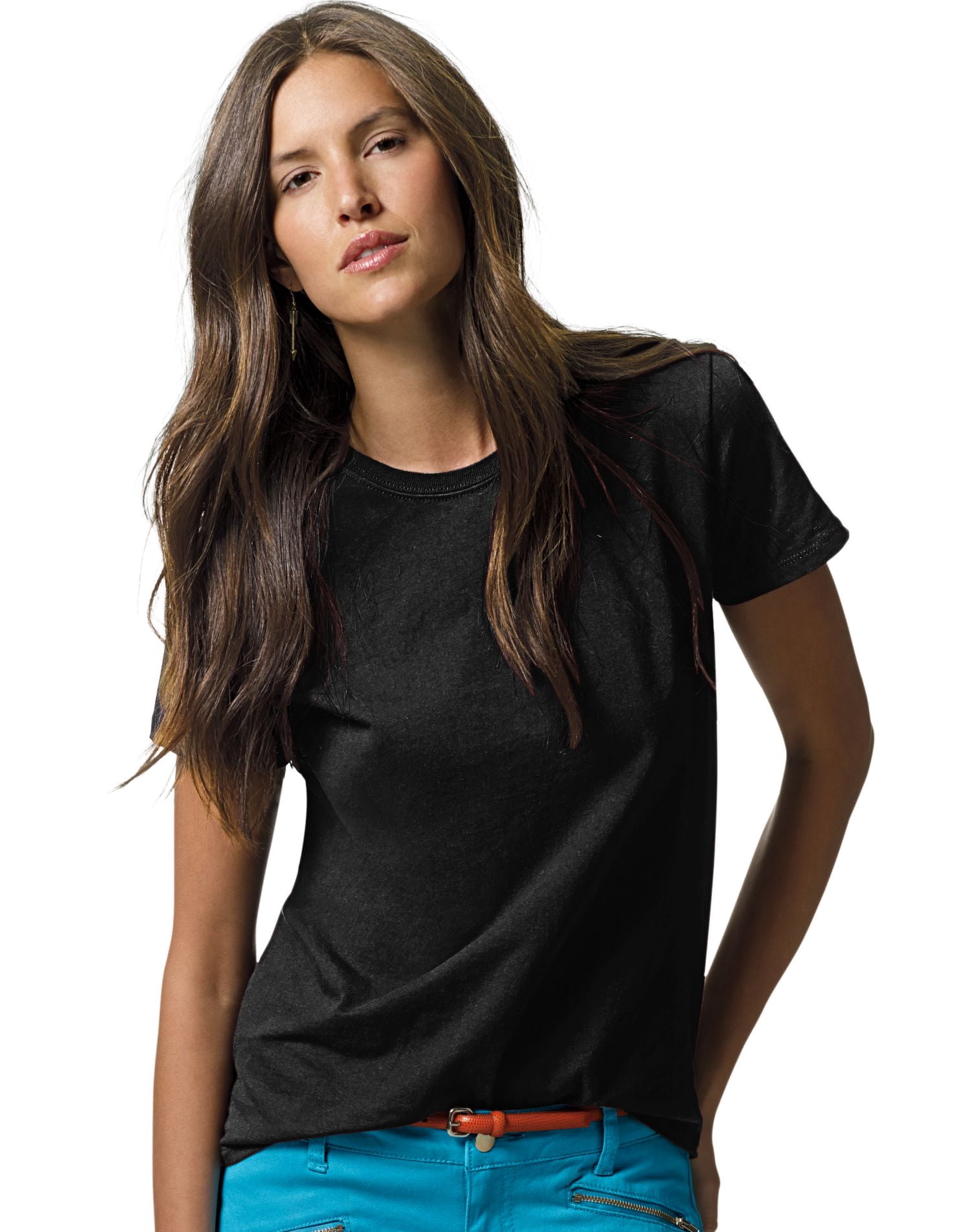 Hanes ComfortSoft T-Shirt à Col Ras du Cou en Jersey Coupe Décontractée pour Femmes, TG, Noir