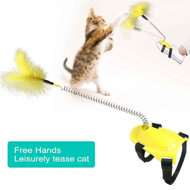Agiferg New Pet Toys Spring Tease Cat Feather Stick Cat Interactive Toy Strap Holder