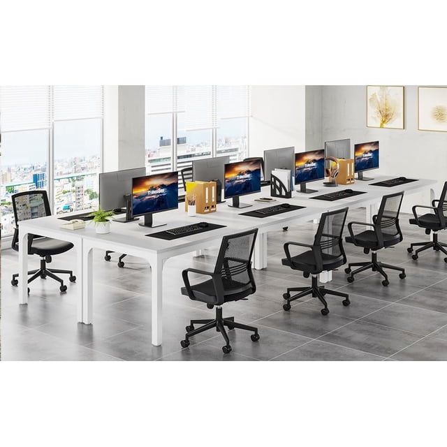 Tribesigns 78.74-Inch White and Black Conference Table, Large Office Meeting Seminar Desk with Metal Legs and Adjustable Foot Pads, Seats 6–8, Only Table Included