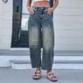 thumbnail image 4 of Bmisegm Women's Mid Rise Barrel Jeans, Wide Leg Cropped Denim Pants, Dark Blue, L, 4 of 9