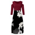 thumbnail image 4 of XZNGL Long Sleeve Dress for Women Sexy Plus Size Women Sexy Round Neck Off Shoulder Floral Printed Strapless Gradient Splicing Long Sleeve Pullover Irregular Hem Party Dress, 4 of 4