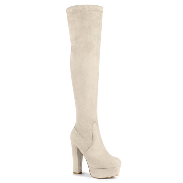 Unique Bargains Women's Platform Block Heel Over Knee High Boots Beige US 9