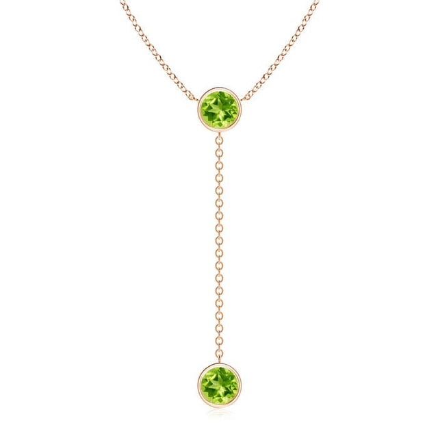 Angara Collier en Péridot Naturel - Collier Style Lariat en Péridot Rond Serti Clos 2,8 ct en Or Rose 14K pour Femmes