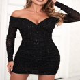 thumbnail image 2 of Women Sequins Bodycon Formal Dress Ruched Off-Shoulder Evening Gown, 2 of 6