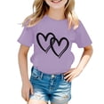 thumbnail image 1 of GDREDA Vêtements Fille Enfant Filles Mignon Graphique Col Rond T-Shirt Manches Courtes Été Chemise Décontractée Hauts Décontractés Fille Violet Clair, 7-8 Ans, 1 of 5