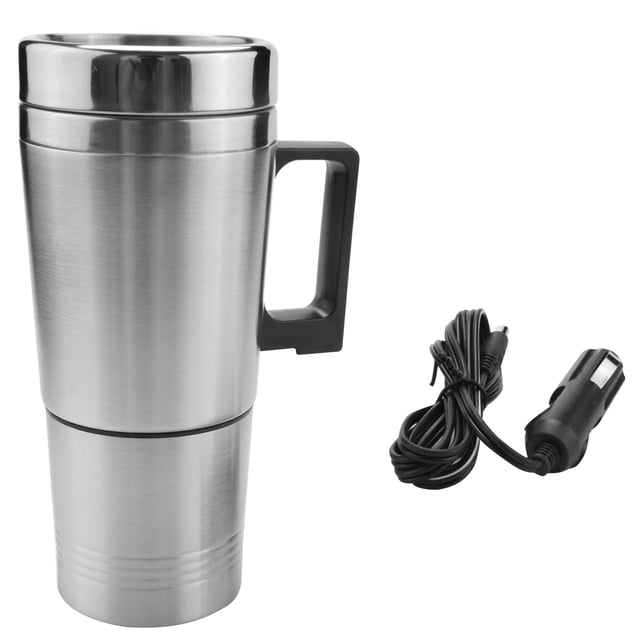 Car Heating Kettle, Simple 12V 300Ml Portable in Car Coffee Maker Tea Pot Vehicle Heating Cup Lid Outdoor Water Bottle Electric Tea Kettle,1 x Car 12V Bottle Heater Cup,silver