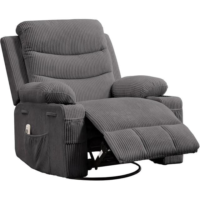 Bingirl 360° Swivel Oversized Recliner Single Sofa Seat, Recliner Chair with Massage and Heat, Adult Rocking Chair Reclining Sofa with Cup Holder and Pockets for Living Room
