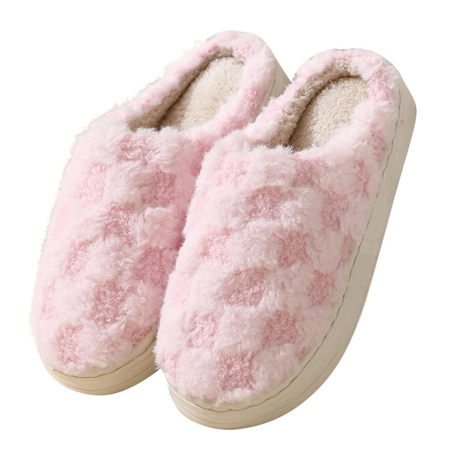 Pisexur House Slippers for Woman Keep Warm and Non-Slip Slippers Contrast Color Plush Warm Home Indoor Slippers & Comfortable and Durable House Slippers for Woman