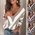 thumbnail image 3 of Pull à Manches Longues Col en V Automne pour Femmes Pull Tricoté Ample Sexy Pull Rayé Mode, 3 of 5