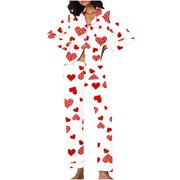TopLLC Pajama Sets Lounge Sets for Women ,Women'S Sleepwear Pajamas Women's Valentine's Day Pajama Gift Set Hearts Print Long Sleeve Sleepwear Loungewear Pjs Set Nightwear Pajama Sets