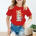 thumbnail image 2 of LUOGENLI T-Shirt pour Filles Enfant Filles Mignon Graphique Col Rond Manches Courtes Tee Été Décontracté T-Shirt Maxi Hauts avec Fente Ensemble Rouge 5-6 Ans, 2 of 5
