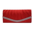 thumbnail image 1 of Pleated Satin Wedding Evening Bridal Clutch Purse With Rhinestones RD, 1 of 2