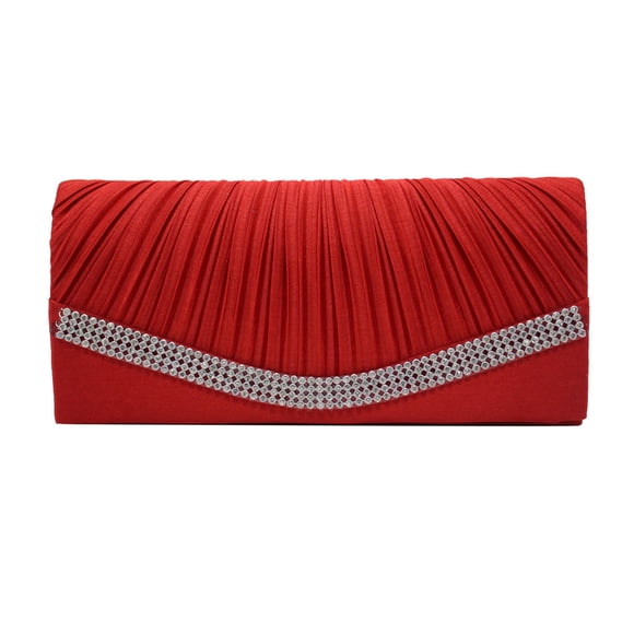 Pochette de Soirée de Mariage Plissée en Satin pour Mariée avec Strass RD