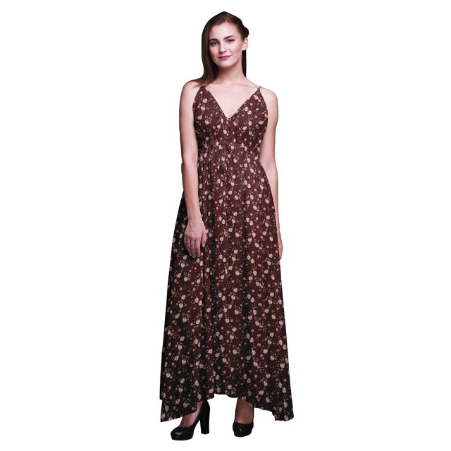 Bimba Robe Longue à Imprimé Floral pour Femmes, Bretelles Spaghetti, Col en V, Maxi, Tenue de Plage - X-Grand