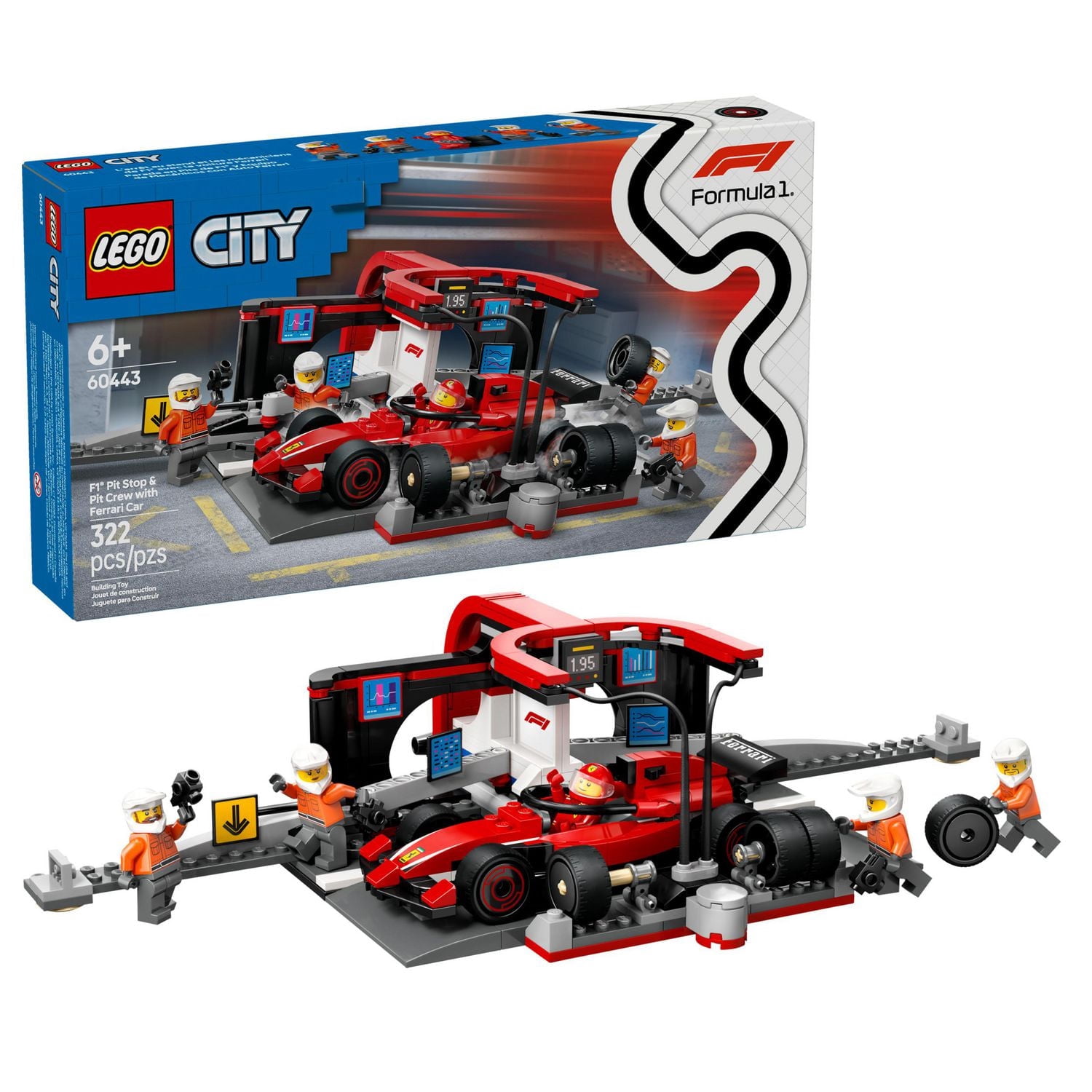 LEGO City F1 Pit Stop & Pit Crew with Ferrari Car Toy - Model Race Car Toy Building Playset for Kids, Boys and Girls, Ages 6+ - F1 Collectible for Fans - Gift Idea for Birthdays - 60443