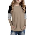 thumbnail image 1 of Posijego Girls Striped Long Sleeve Shirts Kids Round Neck Color Block Tunic Tops Spring T-Shirts Size 4-14 Years, 1 of 6