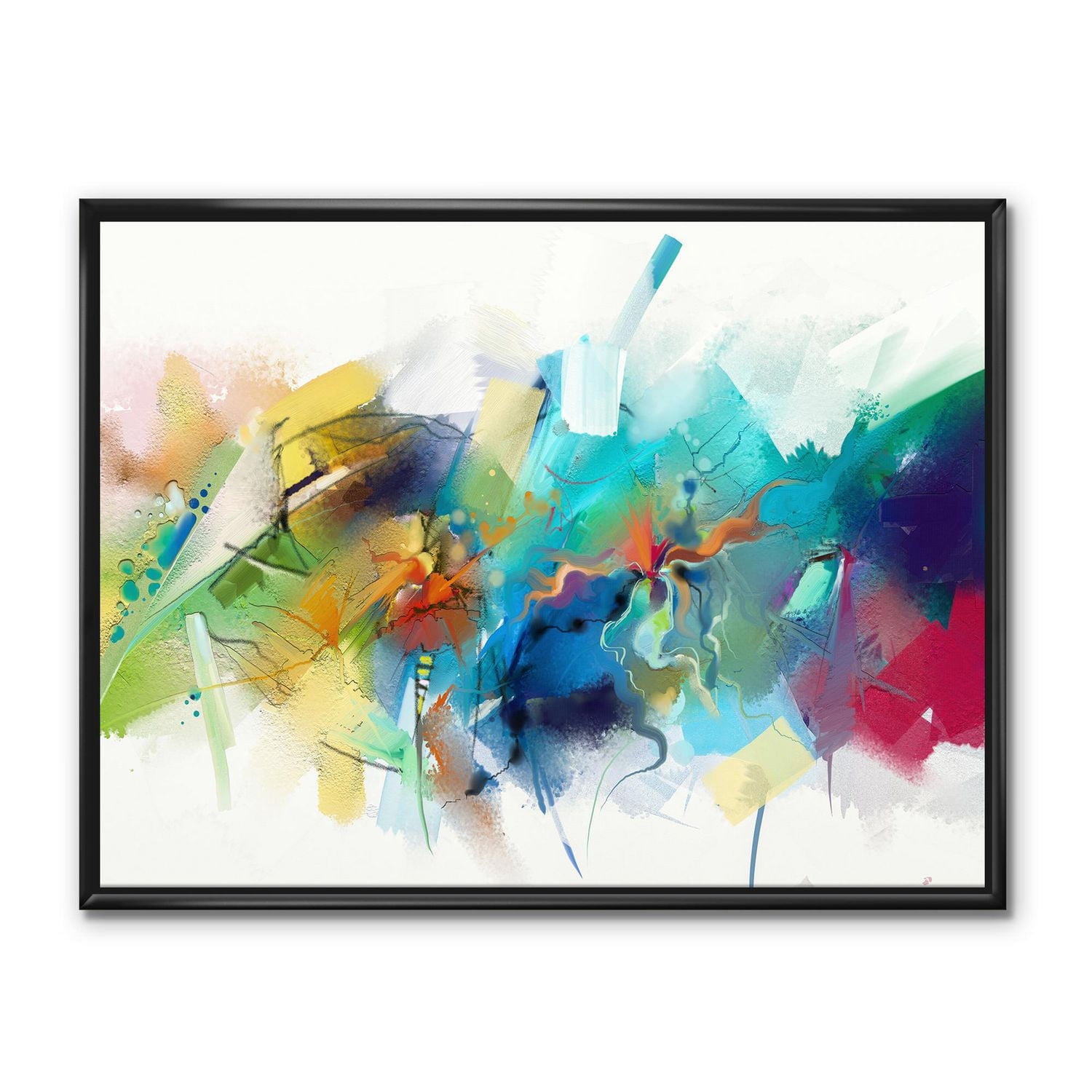 Designart Turquoise Story With Touches Of Yellow And Red FLOAT FRAME WALL ART