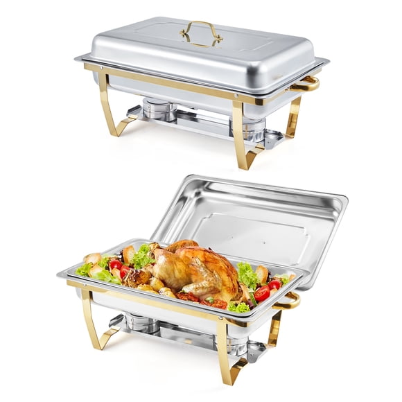 Ensemble de 2 Plats Anti-Frottement pour Buffet, Ensemble de Fondue avec Casserole et Brûleur en Acier Inoxydable, Réchaud de Buffet à Grille Unique avec Cadre Pliable pour Traiteur de Fête d'Hôtel, 24,4 Pouces X 14 Pouces X 12 Pouces