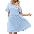 thumbnail image 1 of mtvxesu Robes, Robe à Manches à Volants à Col Rond pour Femmes, Printemps/été, Style Européen et Américain, Tenue de Bureau Décontractée, Couleur Unie, Manches Courtes, Col Rond, Longueur Genou, 1 of 5