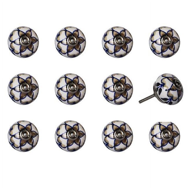 Knob-it 676685033062 Ensemble de Boutons Ronds Vintage Peints à la Main - Marron & Bleu - Lot de 12