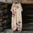thumbnail image 4 of Heisall 2026 Printemps Été Bohème à Imprimé Floral Robe Maxi en Lin Col en V Manches Chauve-Souris Caftan Ample Robes avec Poches, 4 of 7