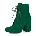 thumbnail image 1 of Unique Bargains Women's Round Toe Chunky High Heel Lace Up Booties, 1 of 6
