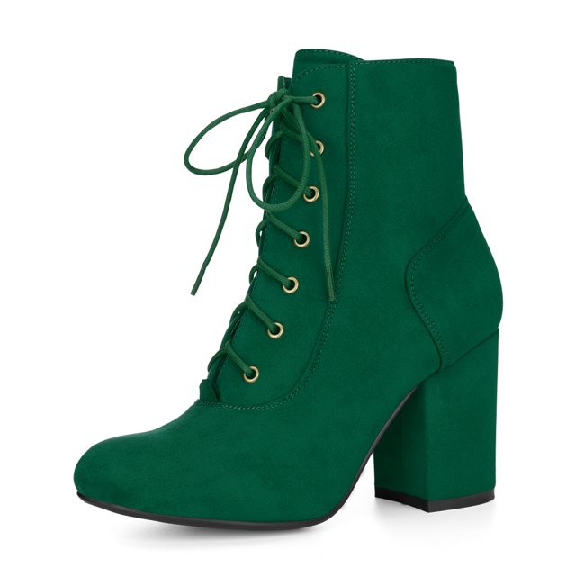 Unique Bargains Women's Round Toe Chunky High Heel Lace Up Booties