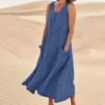 thumbnail image 1 of CHOK Robes d'Été pour Femmes 2024 Sans Manches à Encolure Carrée Couleur Unie Robe Midi de Soleil Coton Lin avec Poches Robe Débardeur Longues Robes pour Adolescentes, 1 of 8