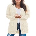 thumbnail image 1 of Women Cable Knitted Cardigan Outwear Solid Color Long Sleeve Open Front Sweater Jacket with Pockets, 1 of 6