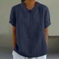 thumbnail image 2 of Pisexur Hauts pour Femmes Été Décontractés Col Rond Chemises en Coton et Lin Classiques Couleur Unie Manches Courtes Blouses Mode Col Rabattu Chemises Habillées Formelles Amples Polyvalentes T-Shirts Hauts pour Tendance, 2 of 6