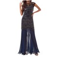 thumbnail image 1 of Mrat Wedding Guest Dresses Mode Femmes Confortable Décontracté Assemblé Gaze à Paillettes Manches Courtes Col Rond Robe Longueur Cheville Grande Taille Robes P-715 Bleu TG, 1 of 4