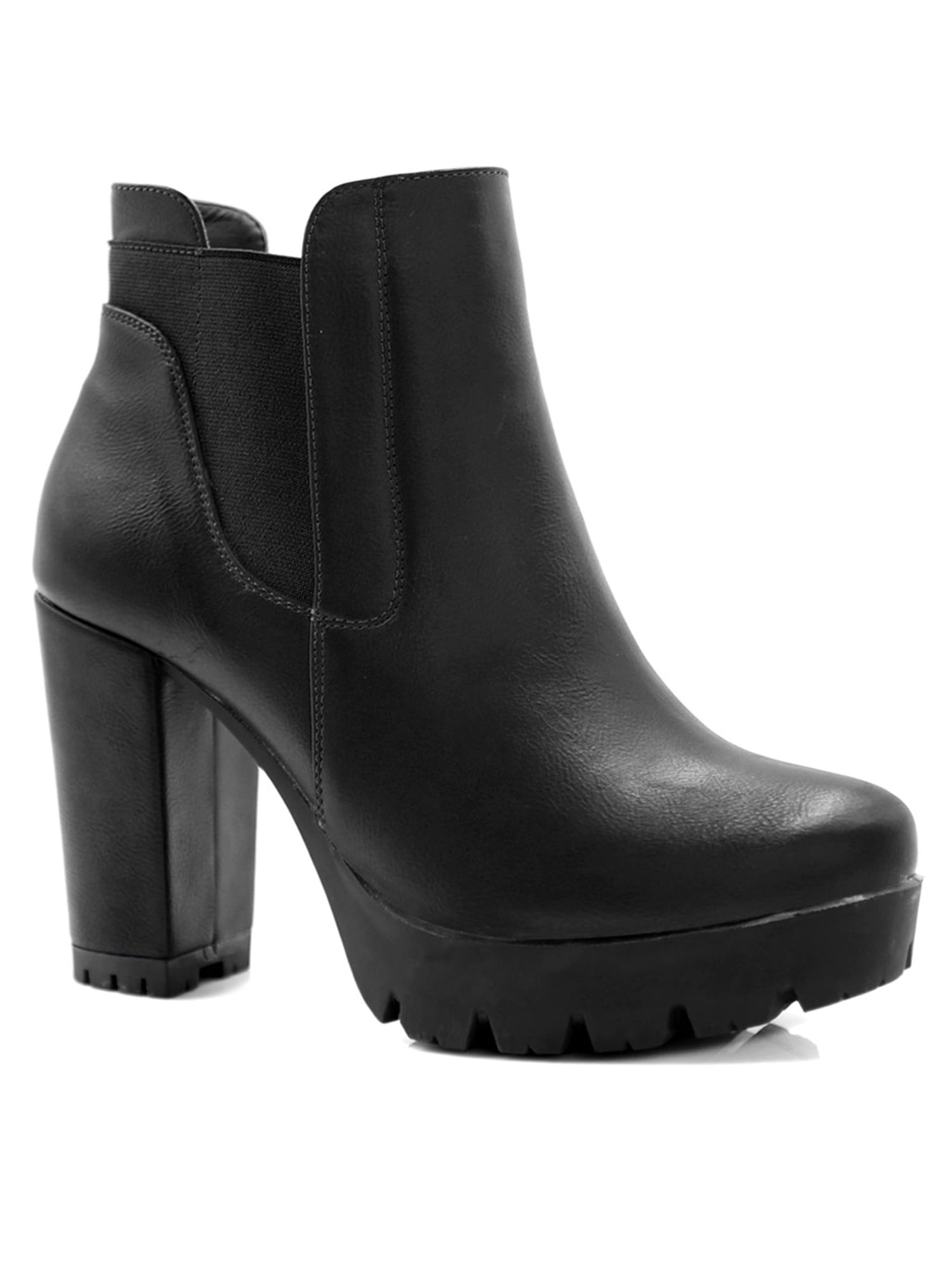Unique Bargains Women's Chunky High Heel Platform Zip Chelsea Boots Black 7.5