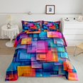 thumbnail image 3 of YST Color Blocks Hippie Comforter Set 3D Geometric Square Bedding Sets 7 Piece Full Abstract Texture Patchwork Bed In A Bag Modern Abstract Minimalism Art Quilt with Flat Fitted Sheet, 3 of 5