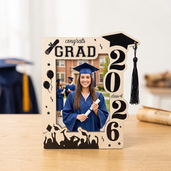 2026 Graduation Wooden Photo Frame with Tassel | Hollowed-Out Desktop Display for Diploma Pictures
