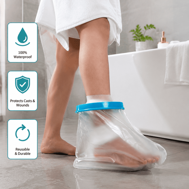 Housse Réutilisable Imperméable pour Plâtre de Pied, Protecteur de Plaie Post-Chirurgie pour Fracture Adulte, Manchon de Protection de Bain pour Garder le Plâtre de Pied Sec pour la Douche