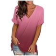 thumbnail image 1 of Jienlioq Hauts pour Femmes Liquidation Mode Féminine Décontractée Dégradé Col en V Manches Courtes T-Shirt Ample Hauts Sélections Éclair, 1 of 7