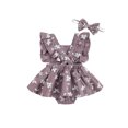 thumbnail image 3 of EYIIYE Baby Girl Floral Romper Dress + Headband Ruffle Halter Bodysuit, 3 of 5