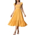 thumbnail image 1 of INSPIRE CHIC Women's Sundress Square Neck Ruffle Tiered Boho Midi Dress M Yellow, 1 of 6