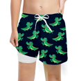 thumbnail image 1 of Boys Fashion Swim Trunks With Compression Liner Stretch Swim Shorts, 1 of 3