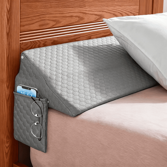 Oaskys Headboard Wedge Pillow – Adjustable Triangle Support Cushion with Side Pocket, Ergonomic Bed Wedge Pillow for Reading & Acid Reflux Relief