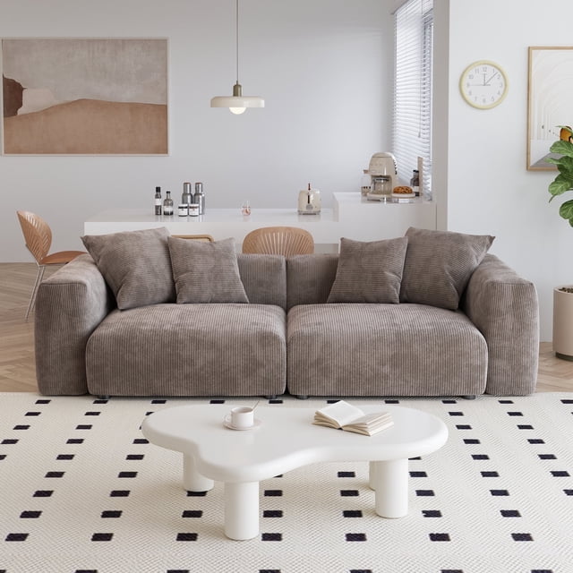 The Magic Home Canapé d'Angle Convertible Modulable 2 Places en Velours Côtelé Brun,
