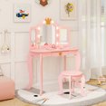 thumbnail image 2 of Costway Coiffeuse pour Enfants Ensemble de Coiffeuse Princesse Table et Chaise avec Miroir Éclairé Rose, 2 of 10