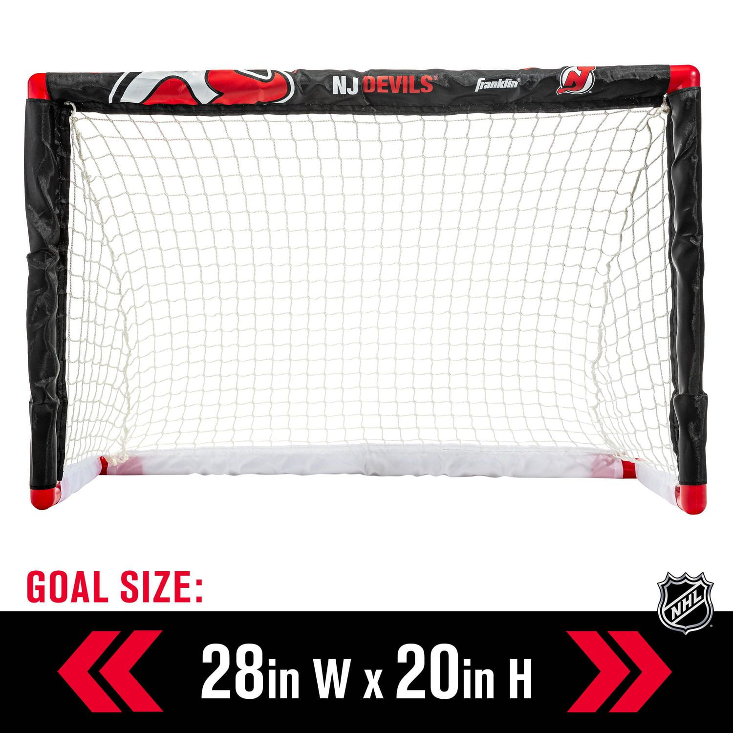 Franklin Sports Ensemble de mini hockey Devils de la NHL – But de hockey intérieur pour enfants, ballon, 2 mini bâtons de hockey