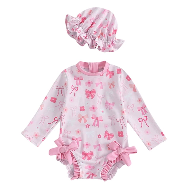 Baby Girls Swimsuits Rash Guard Cartoon Sun Protection Long Sleeve Girls Bathing Suits 3-6 Months