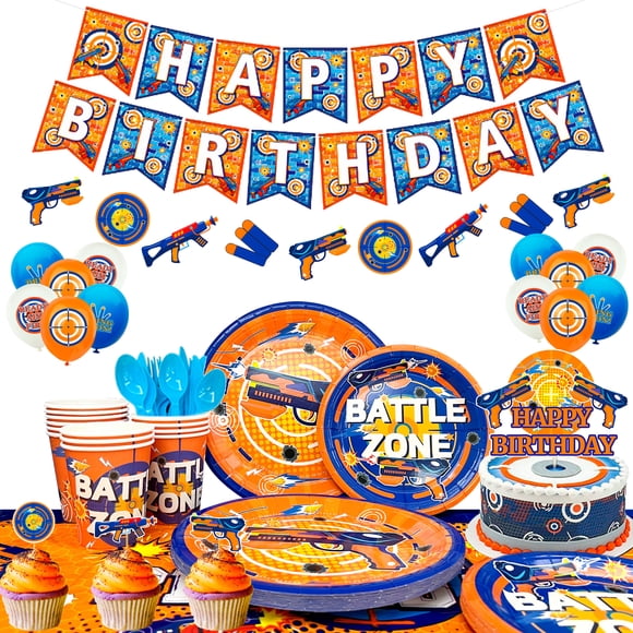 162 Pcs de Décorations et de Vaisselle pour une Fête d'Anniversaire sur le Thème des Fléchettes, Comprenant une Bannière, des Ballons, des Assiettes, des Serviettes, des Gobelets, une Nappe, Etc.