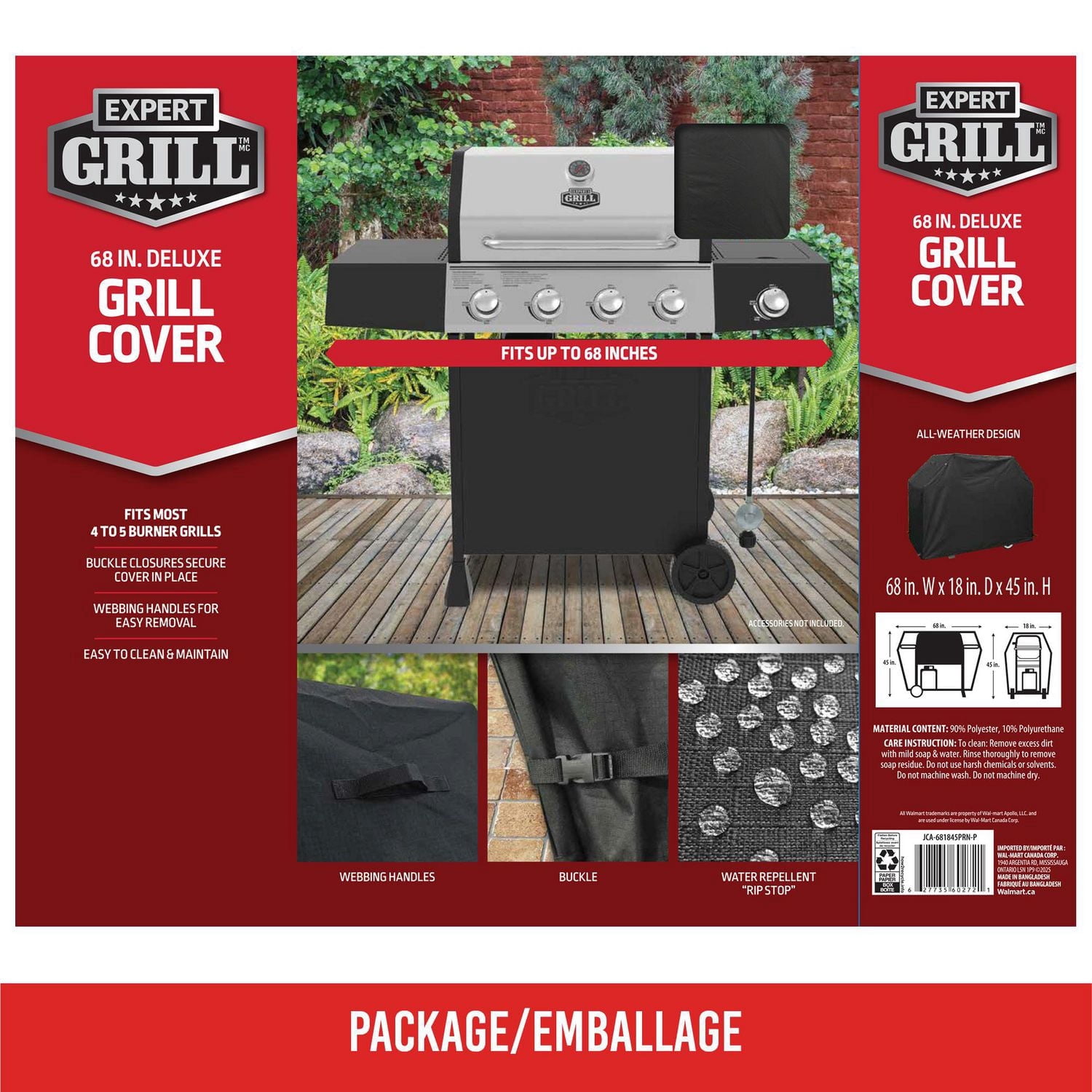 Expert Grill 68” Deluxe Heavy-Duty Cover, Durable Black Rip Stop Oxford.